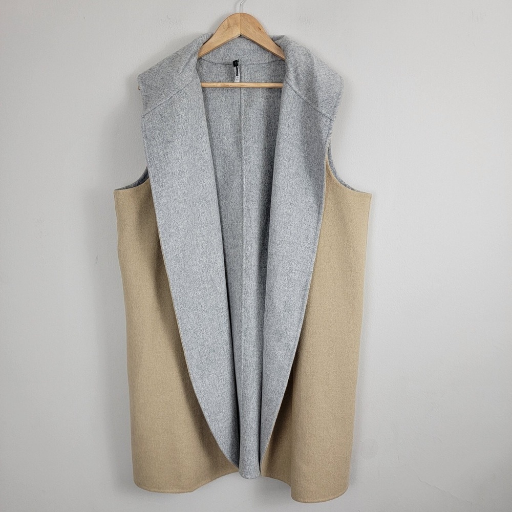 Talbots Woman Wool Blend‎ Open Cardigan Double Face Reversible Tan Gray Size 2X